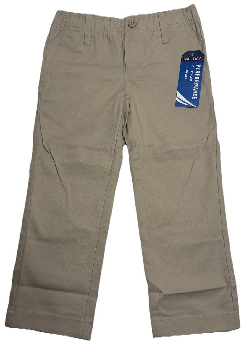 Nautica Boys Khaki Uniform Pants 4T Performance Stretch Easy Care NWT